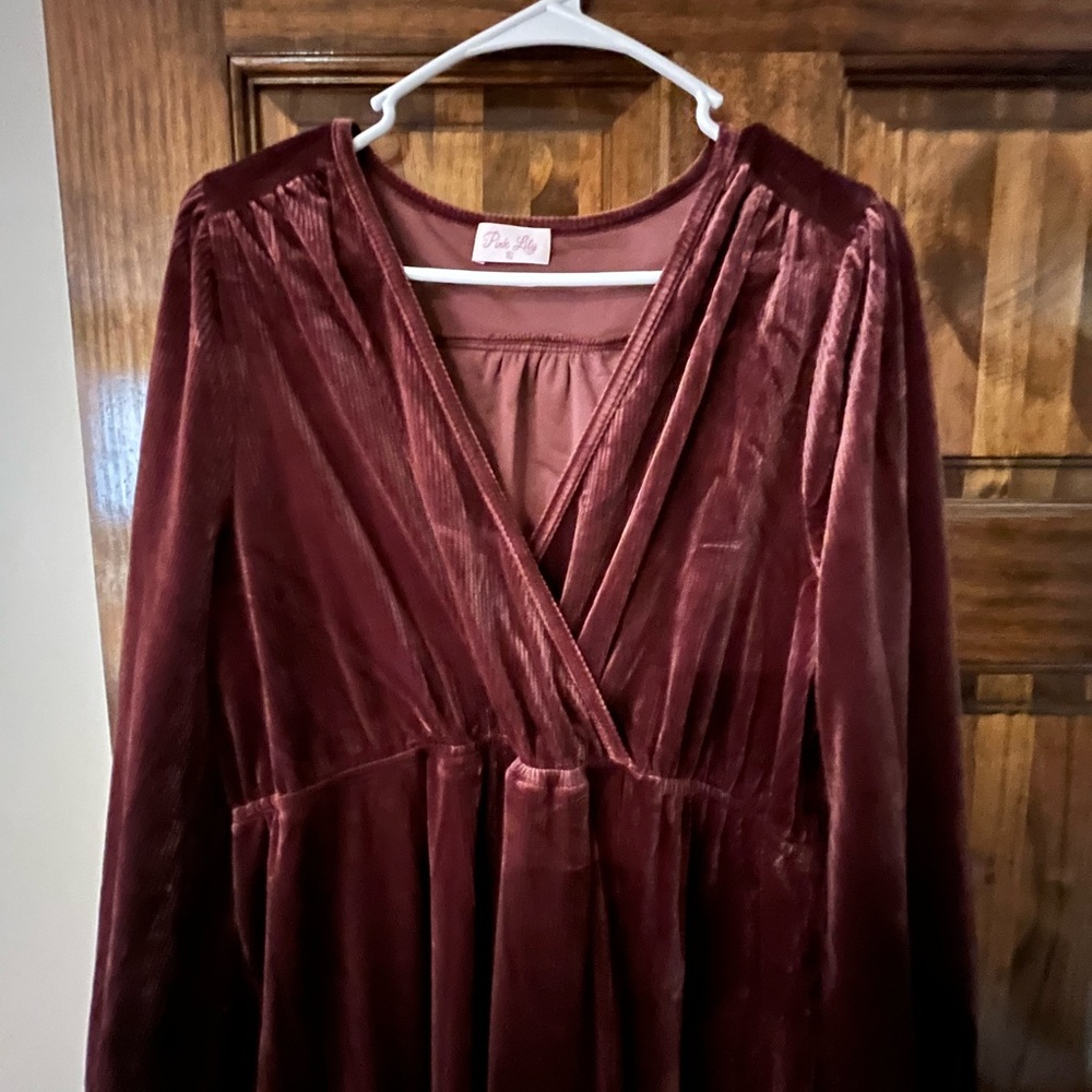 Pink Lily Velvet Maxi Dress in Burgundy